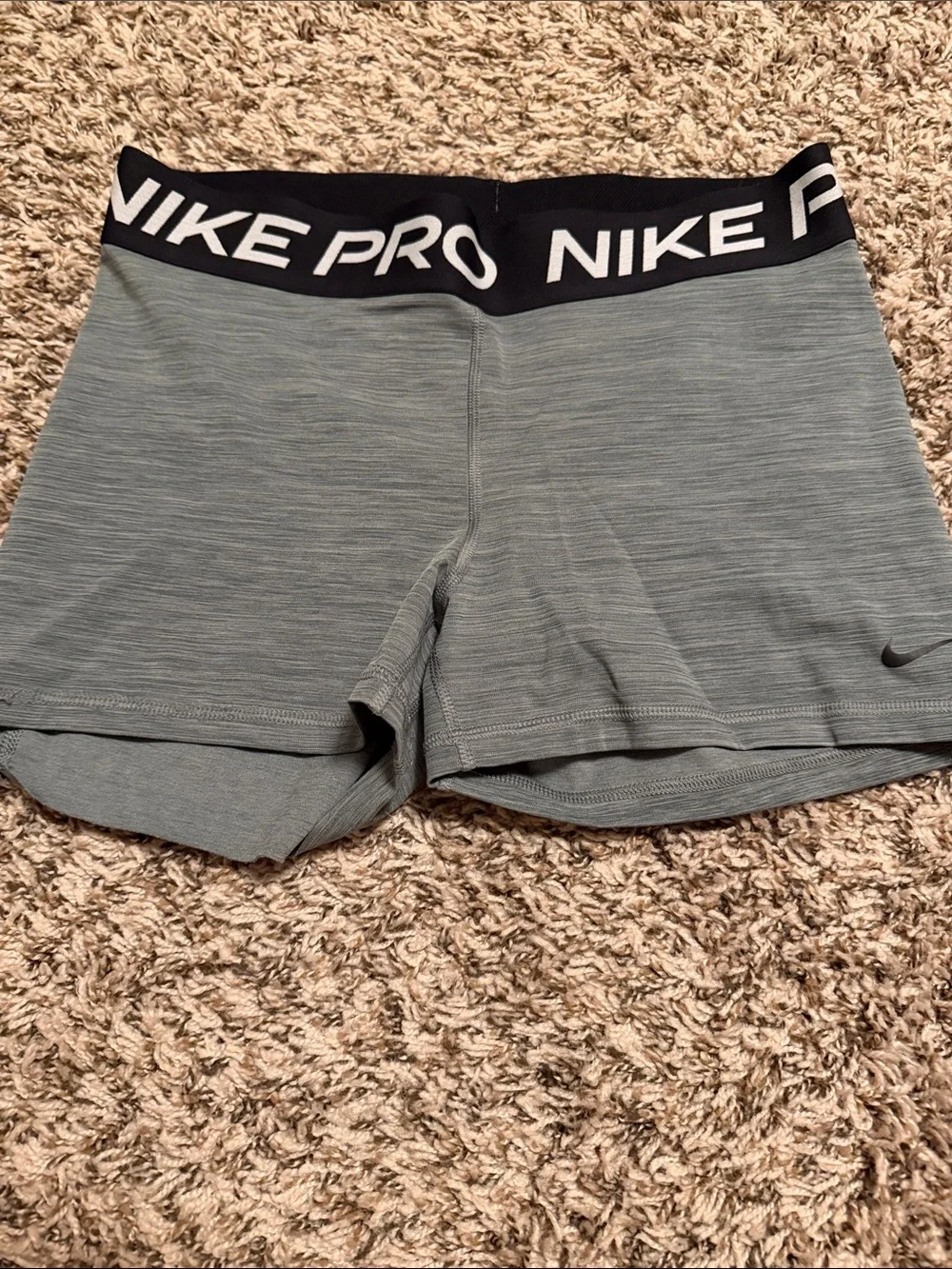 Nike Pro Heathered Sage Women's Athletic Shorts with Black Logo Waistband